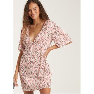 Billabong White Red Floral Mini Dress size Small Y2k Babydoll Girly